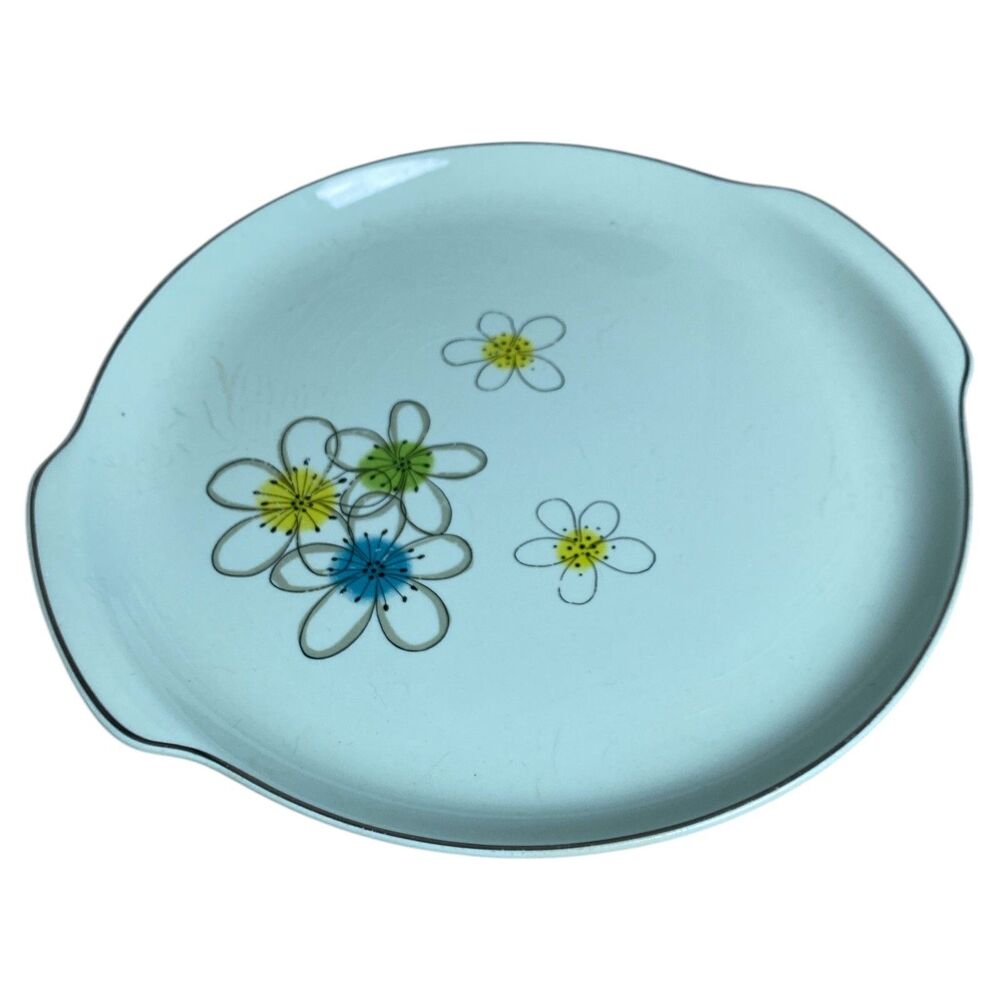 Nobility Permaware “Mist” Platter 1950s Atomic Flowers Blue/Green MCM Retro